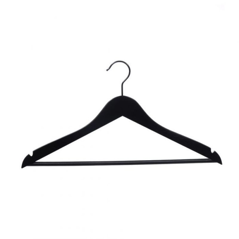 50 Black wooden hangers with bar 44cm : Cintres magasin
