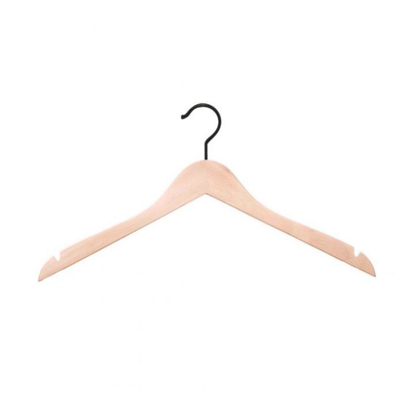 50 Hangers raw wood without bar 44 cm - black hook : Cintres magasin