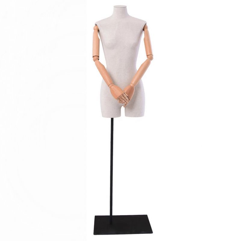 Female fabric bust in linen with wooden arms metal base : Bust shopping