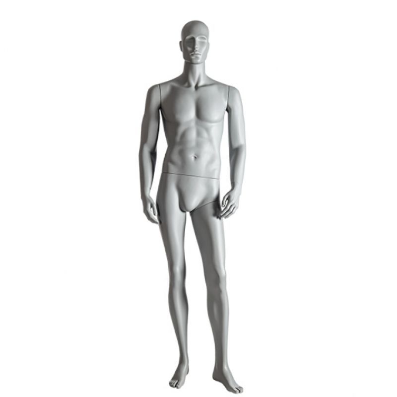 Manichino uomo grigio in piedi dritto : Mannequins vitrine