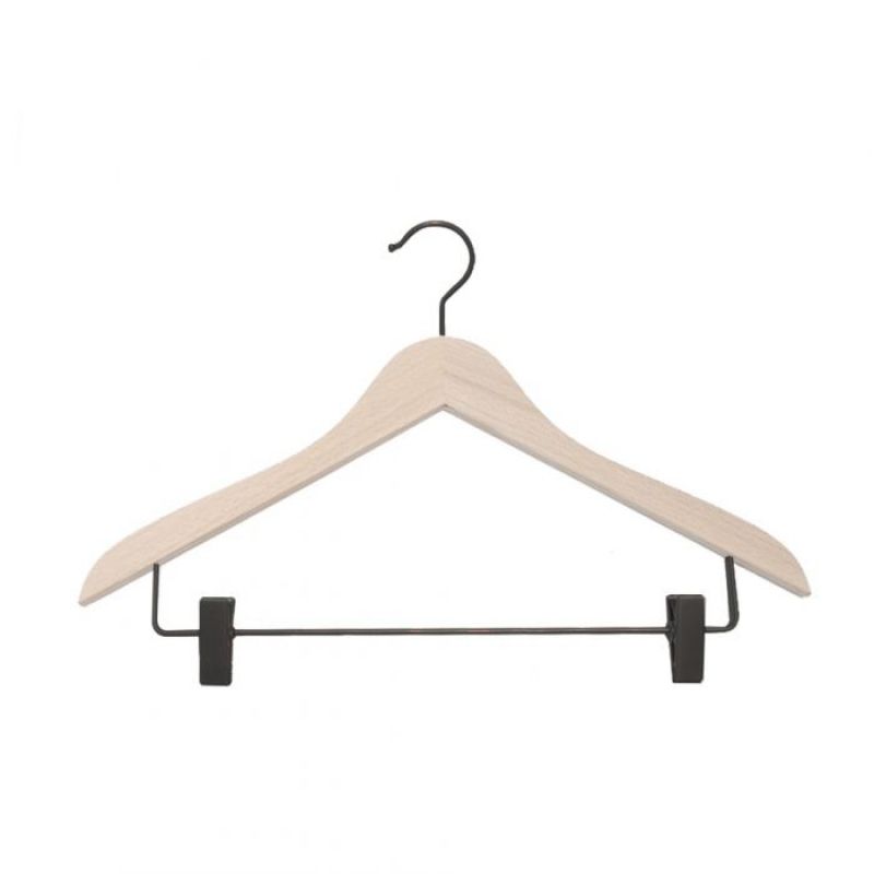 Pack 50 wooden hangers with black metal clips : Cintres magasin