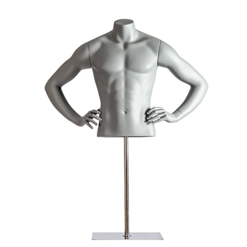 Grey sports mannequin bust with hands on hips : Bust shopping