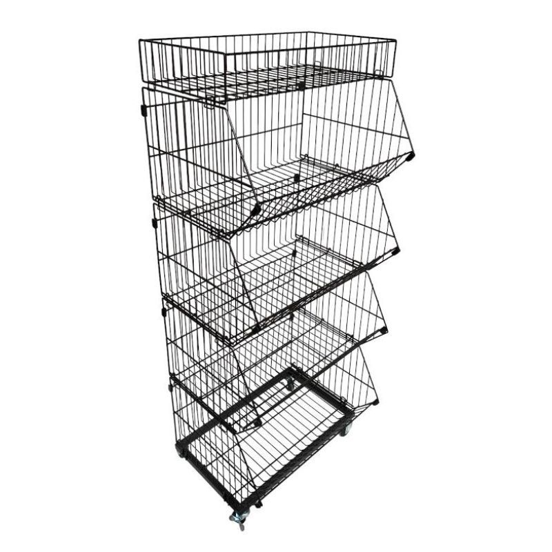 Stackable wire baskets with black base : Mobilier shopping