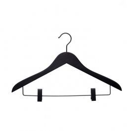 WHOLESALE HANGERS - SHIRT HANGERS : 50 black hanger in wood with clips 44 cm
