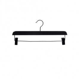 WHOLESALE HANGERS - HANGERS WITH CLIPS : 10 black wooden hanger for pants 38 cm