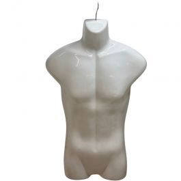 SHOPFITTING : White male mannequin bust with hook